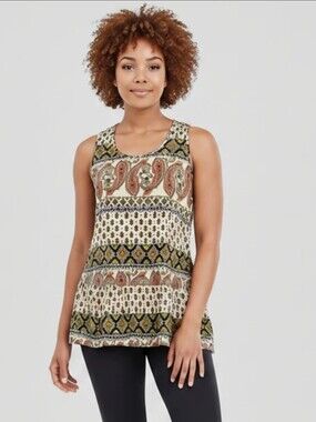 Charming Charlie Cream Multi Paisley & Geometric Tank. Size Med